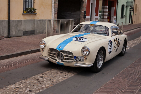 vintage Maserati A6G 54 Berlinetta Zagato (1955) in historical classic car race Mille Miglia, on May 19, 2017 in Gatteo, FC, Italy