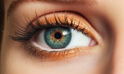 Close-Up of Female Gray-Brown Eye with Long Eyelashes