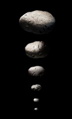 Asteroids ordered by size. Largest space stones in the solar system. Collage of celestial bodies.