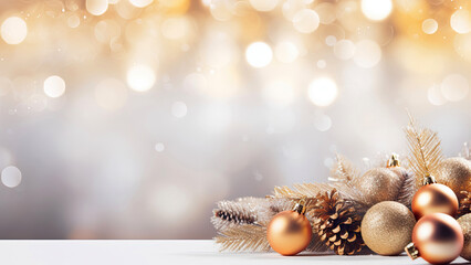 Fototapeta premium Christmas background with christmas baubles, gifts decoration - Xmas theme