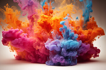 In a controlled environment, two chemicals mix, resulting in a fascinating display of colors and cloud formations, demonstrating chemistry in action - obrazy, fototapety, plakaty