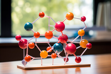 A hands-on molecular model kit sprawled out on a table, showcasing various atoms connecting, highlighting the intricate world of chemical bonds