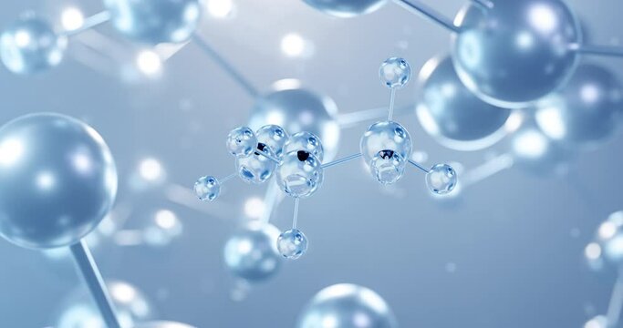 Ethyl formate, rotating 3D model of ester under a microscope, seamless looped video, molecular structure with selective focus
