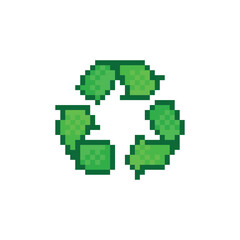 recycle symbol icon 8 bit, pixel art  attention sign recycle icon  for game  logo.