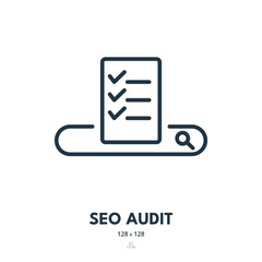 SEO Audit Icon. Search Engine Optimization, Report, Analysis. Editable Stroke. Simple Vector Icon