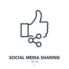 Social Media Sharing Icon. Share, Like, Thumbs Up. Editable Stroke. Simple Vector Icon