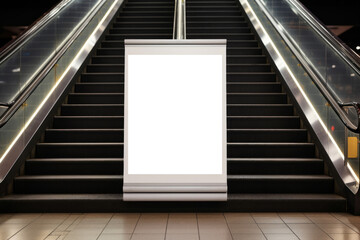 Blank poster media template in a subway station with escalator