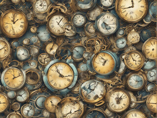 Abstract clocks fill space with Generative AI.