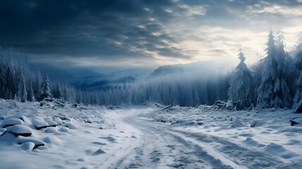 Fototapeta na wymiar the winter road. Dramatic scene.