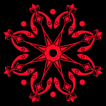 red snowflake ornament pattern on a black background