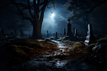 Horror cemetery at night.