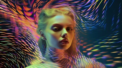 woman enveloped in analog distortion motion illusion