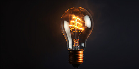 Glowing light bulb on dark background. - Generative AI