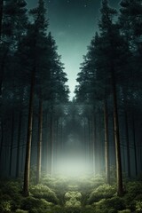 Vertical panorama, vertorama of bright summer forest. With Generative AI technology