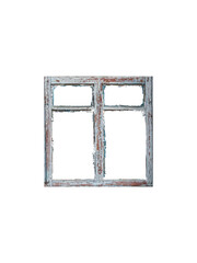 Old white abandoned wooden window isolated on transparent background