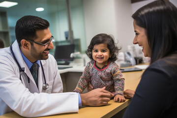 Male pediatricians playful with little child while check up
