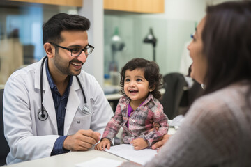 Obraz premium Male pediatricians playful with little child while check up