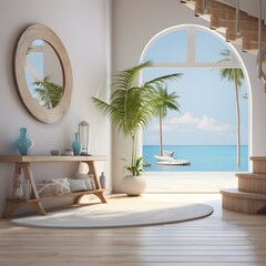 Obraz premium This entrance area is a blend of various interior design styles, each emphasizing furniture as the central focus while sharing the principle of simple design. 