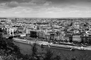 Hungary - Budapest city. Black and white vintage style photo.