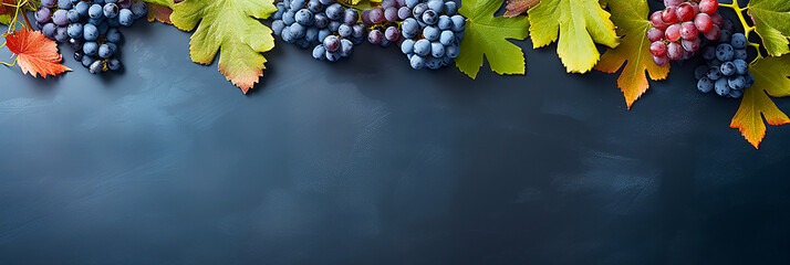 Image of ripe fresh grapes on black background copy space - obrazy, fototapety, plakaty
