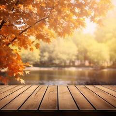 Naklejka na ściany i meble Beautiful autumn background with autumn leaves on the ground Generative AI