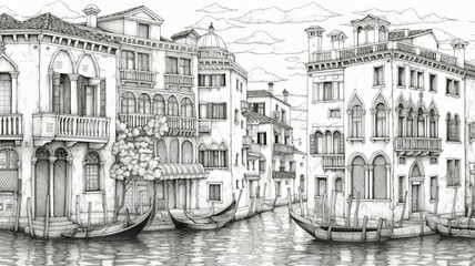 Coloring page Venice scenery Generative AI