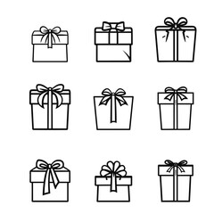 Gift concept. Gift line icon set. Collection of vector signs in trendy flat style for web sites