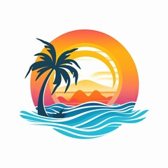 Free Summer Sunset tropical palm tree vintage summer background illustration Generative AI