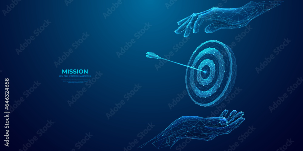 Poster abstract close-up hands holding a target with bow arrow in a bullseye. businessman gesture protectin