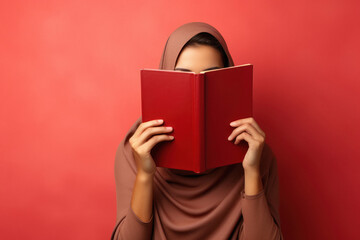 female or girl student doing face cover up from book