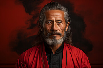 Fototapeta premium Studio portrait of handsome middle age asian man standing on different colours background