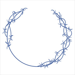 Barbed wire wreath fence border illustration. Round frame with sharp thorns of barbwire barrier zone. Protection and security concept. Vector illustration.