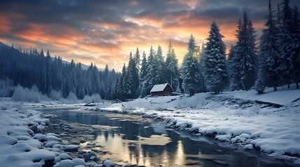 Winter forest in the Carpathians - obrazy, fototapety, plakaty