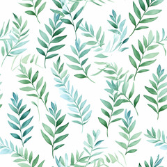 Seamless watercolor pattern of green fern leaves