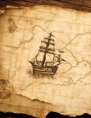 vintage old pirate map of the ocean