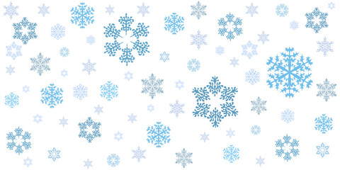Set of cartoon snowflakes, for greeting card, invitation, banner, fabrics, wrapping paper, web. Winter holidays. On a white background.