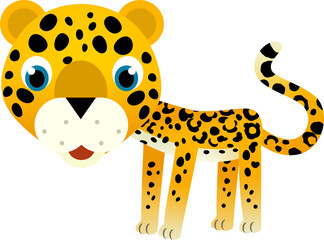 cartoon scene with happy tropical animal cat jaguar cheetah on white background illustration for children © honeyflavour