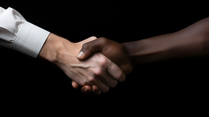 Hand shake between black and white men