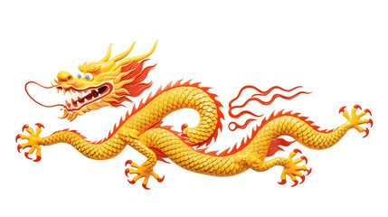 Fototapeta premium Traditional Chinese new year gold dragon in sea waves isolated on white