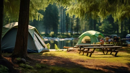 Fotobehang Enjoy the outdoors at a campsite in nature and by the lake. © sin