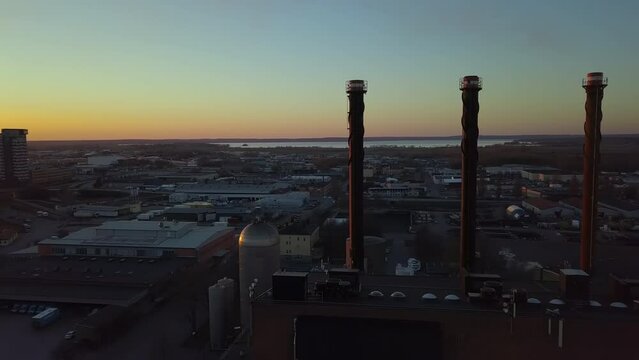 Aerial view of heat and power station in Linkoping, Sweden. Electricity production from recycled waste