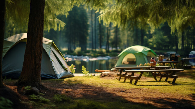 Enjoy the outdoors at a campsite in nature and by the lake.