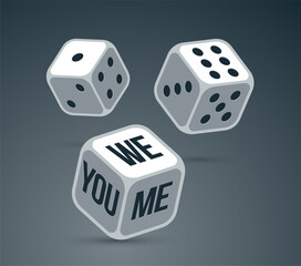 You plus me equal us vector concept of relations with rolling dices.