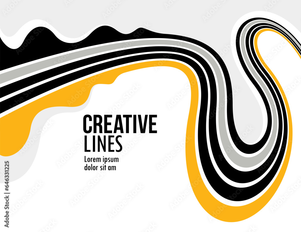 Poster 3d lines in motion vector abstract background, creative and dimensional curved stripes dynamic compo