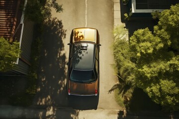 Fototapeta premium Car driving driveway city street. Generate Ai