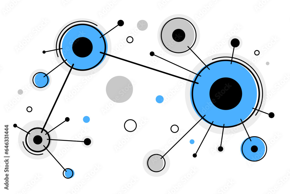 Poster abstract vector technology theme background with connected circles, geometric design linear connecti