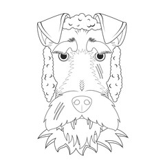 Halloween greeting card for coloring. Fox Terrier dog dressed as a werewolf