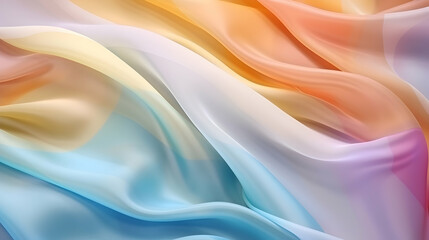 Rainbow colored organza and silk background texture. Wavy folded bright organza, satin fabric.