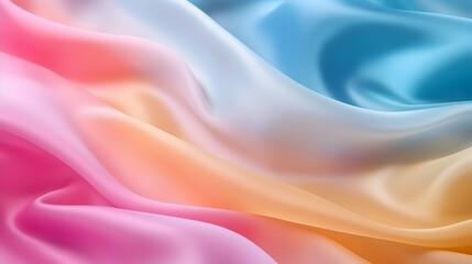 Fototapeta premium Rainbow colored organza and silk background texture. Wavy folded bright organza, satin fabric.