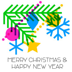 Merry Christmas and Happy New Year. Greeting card with abstract geometric design.